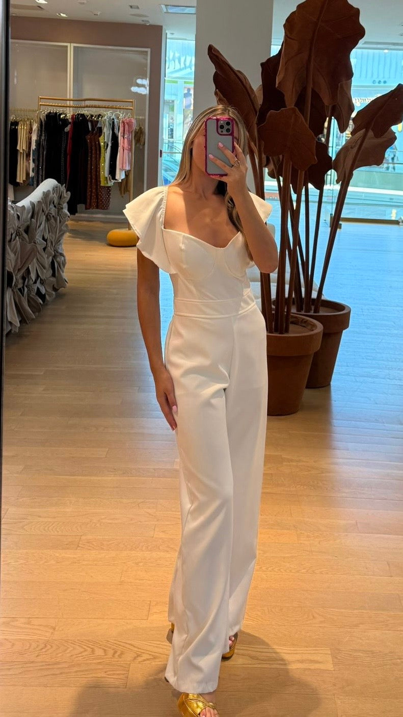 WHITE RUFFLE JUMPSUIT