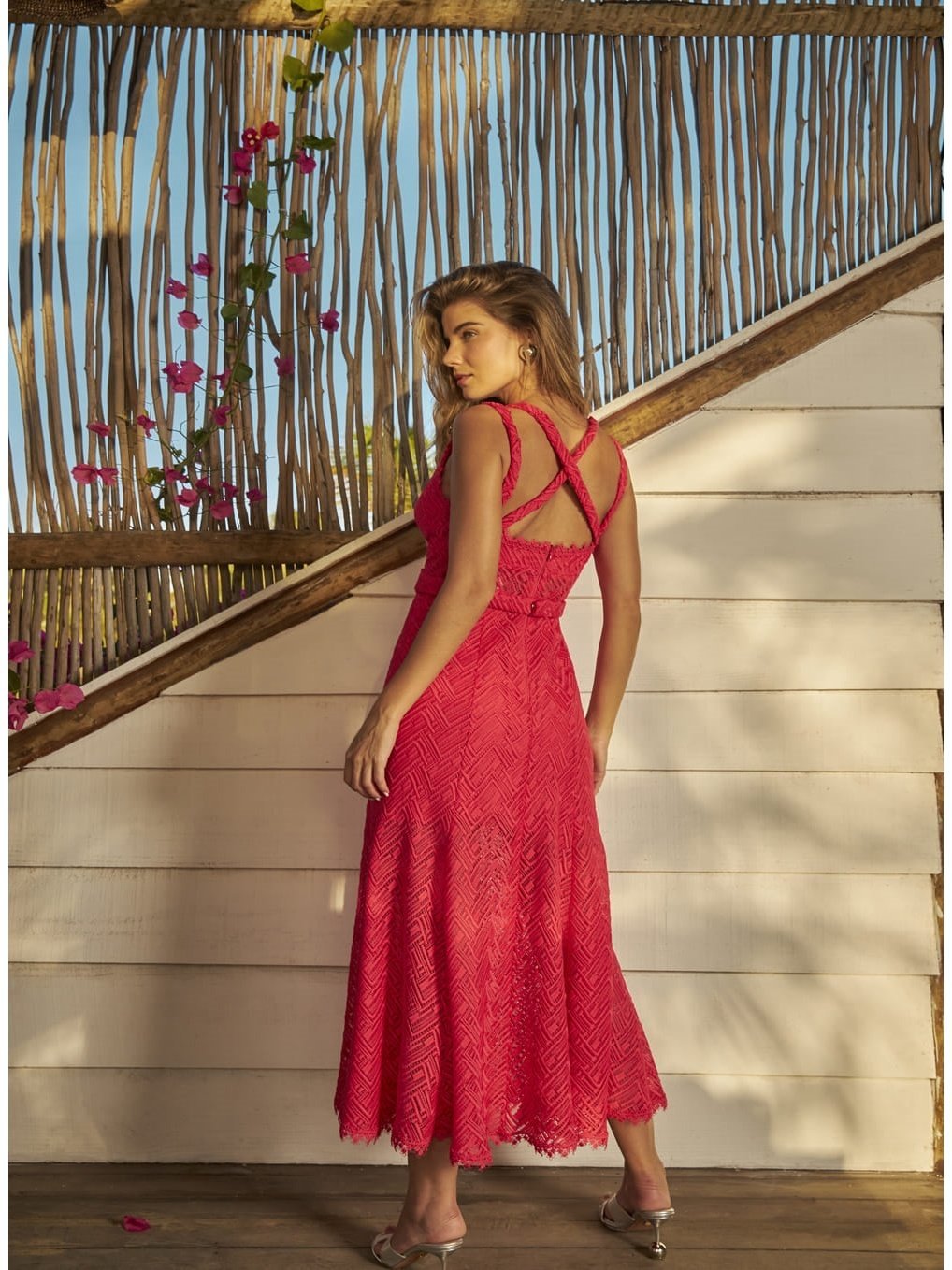 MIDI DRESS LACE CORAL