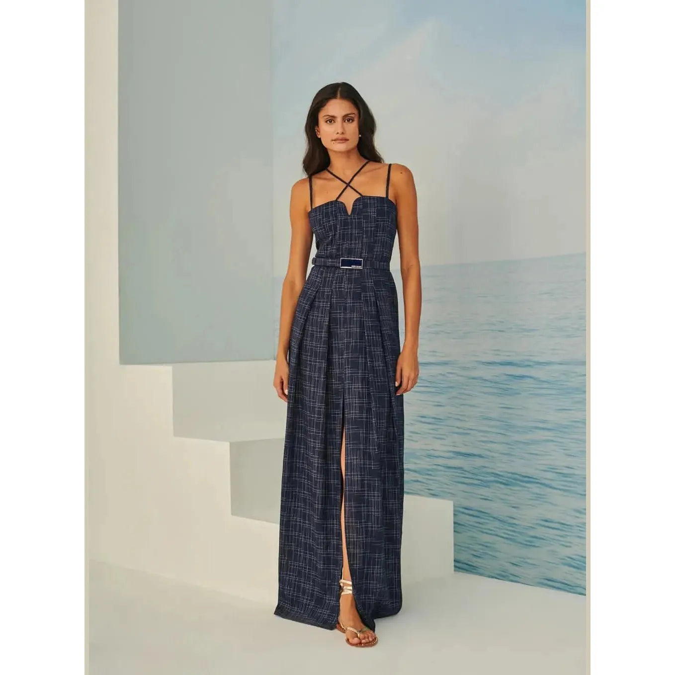 TD LONG XADREZ LINEN DRESS