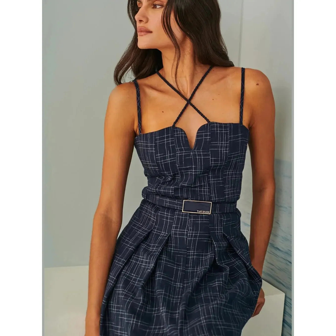 TD LONG XADREZ LINEN DRESS