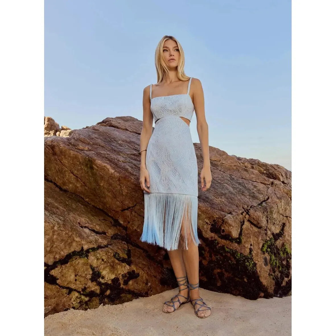SK FRINGE CUT OUT BLUE DRESS