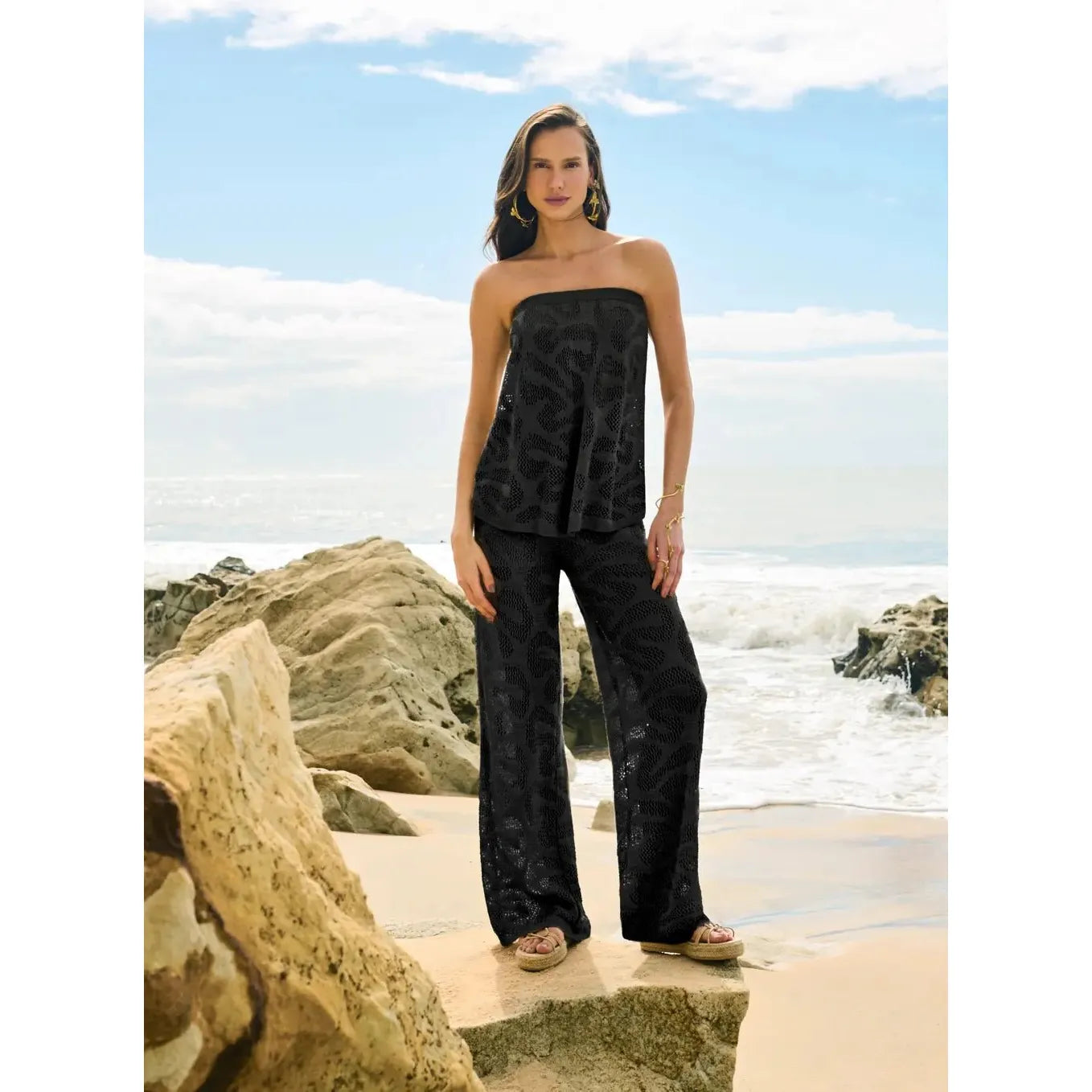LACE KNITTING BLOUSE AND PANTS SET
