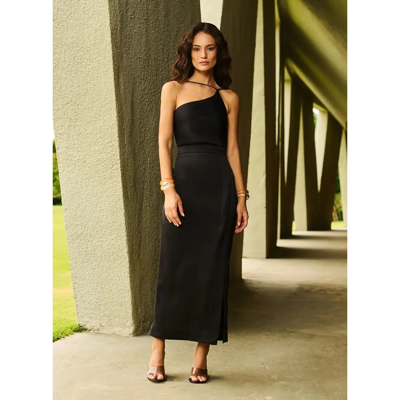 TD BLACK BLOUSE AND SKIRT SILK SET