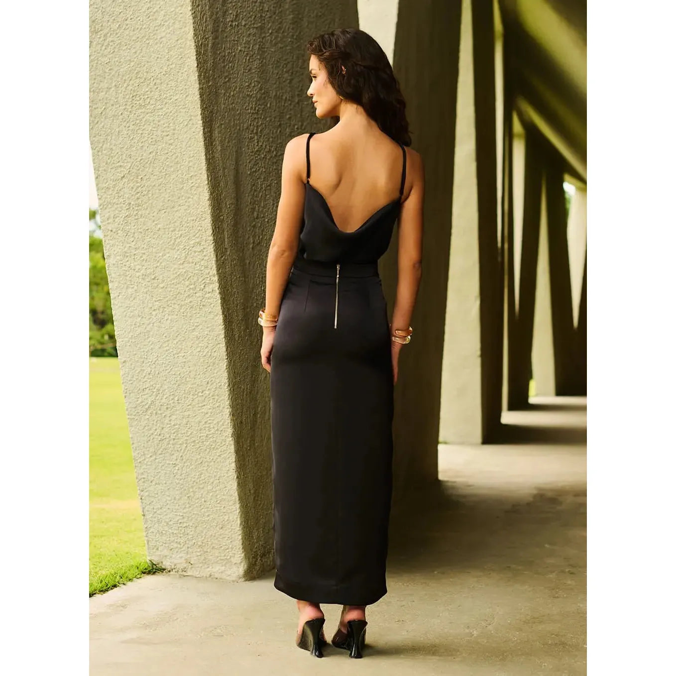 TD BLACK BLOUSE AND SKIRT SILK SET