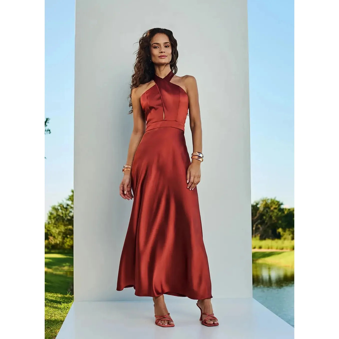 TD BROWN SILK CROSSED FRONT DRESS