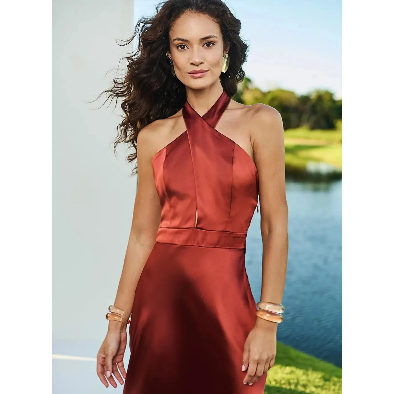 TD BROWN SILK CROSSED FRONT DRESS