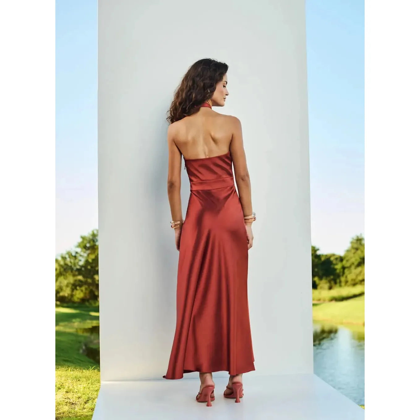 TD BROWN SILK CROSSED FRONT DRESS