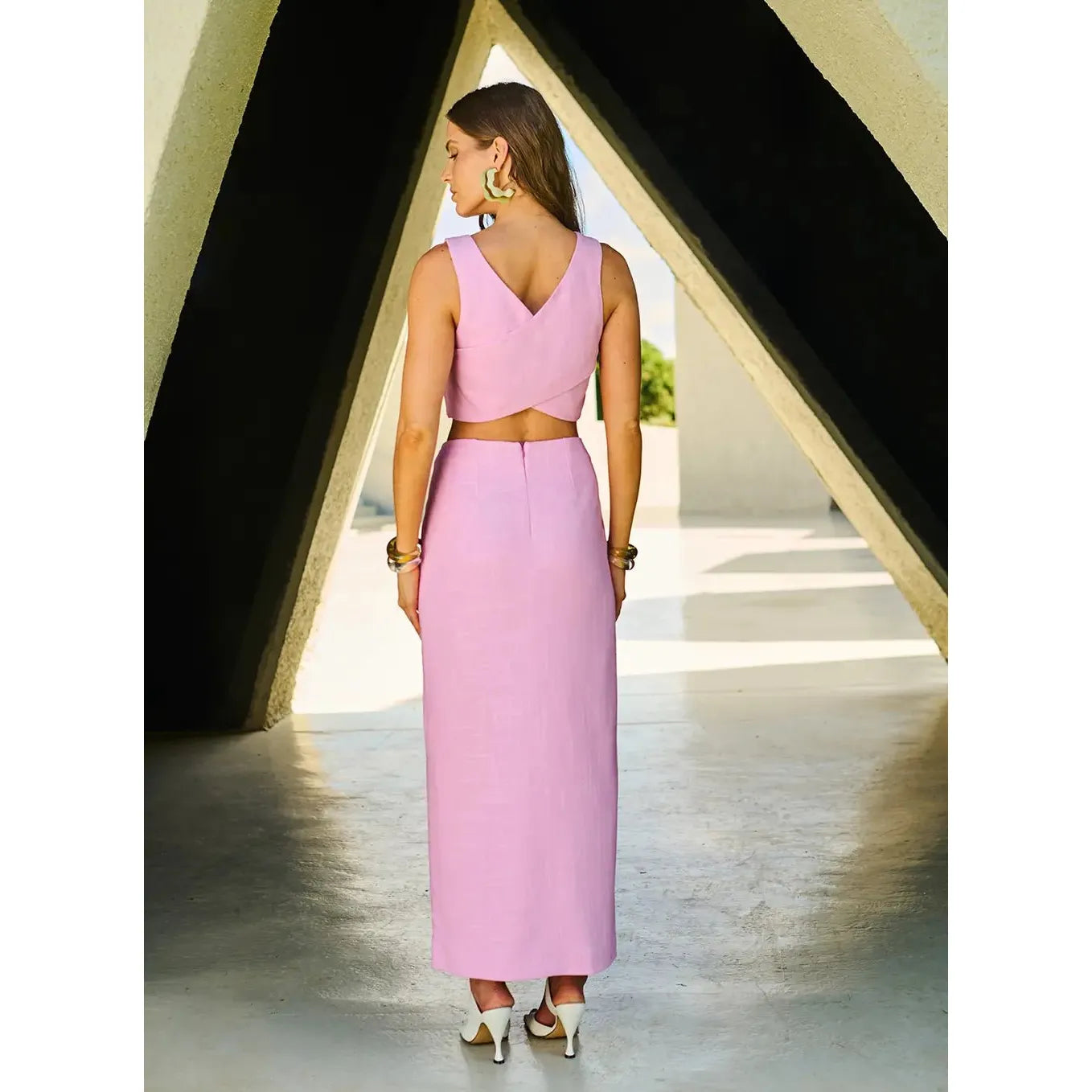 PINK MAXI-MIDI CROPPED SKIRT SET