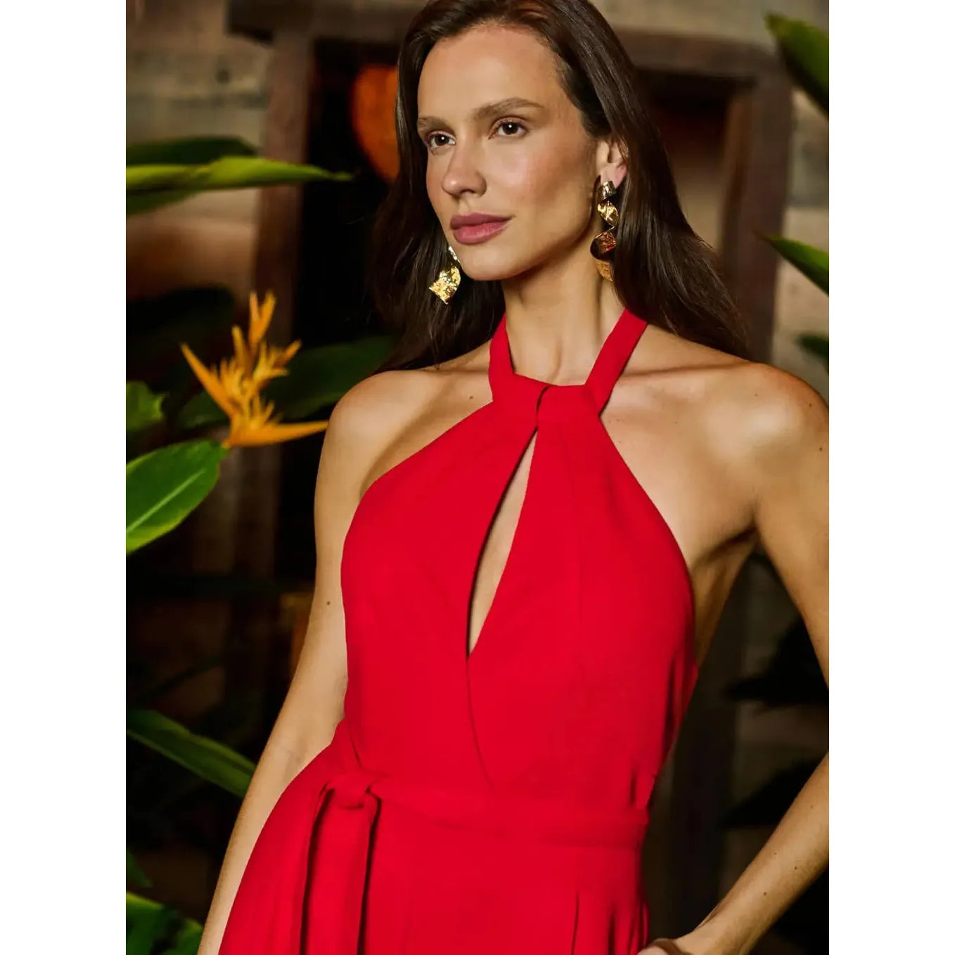 RED HALTER JUMPSUIT