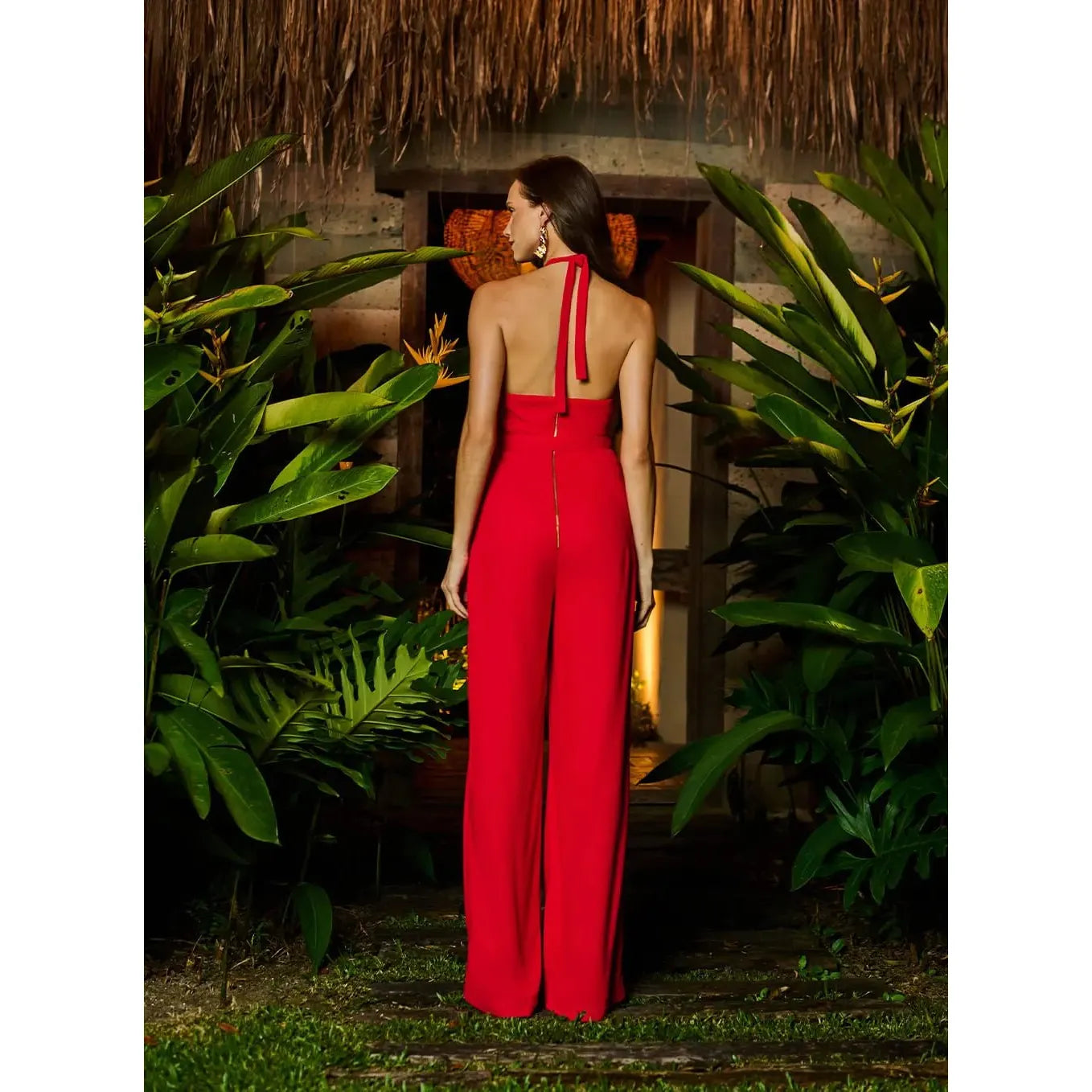 RED HALTER JUMPSUIT