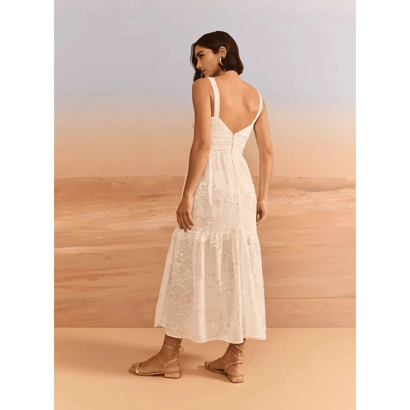 SC MAXI MIDI PAETES DRESS OFF WHITE