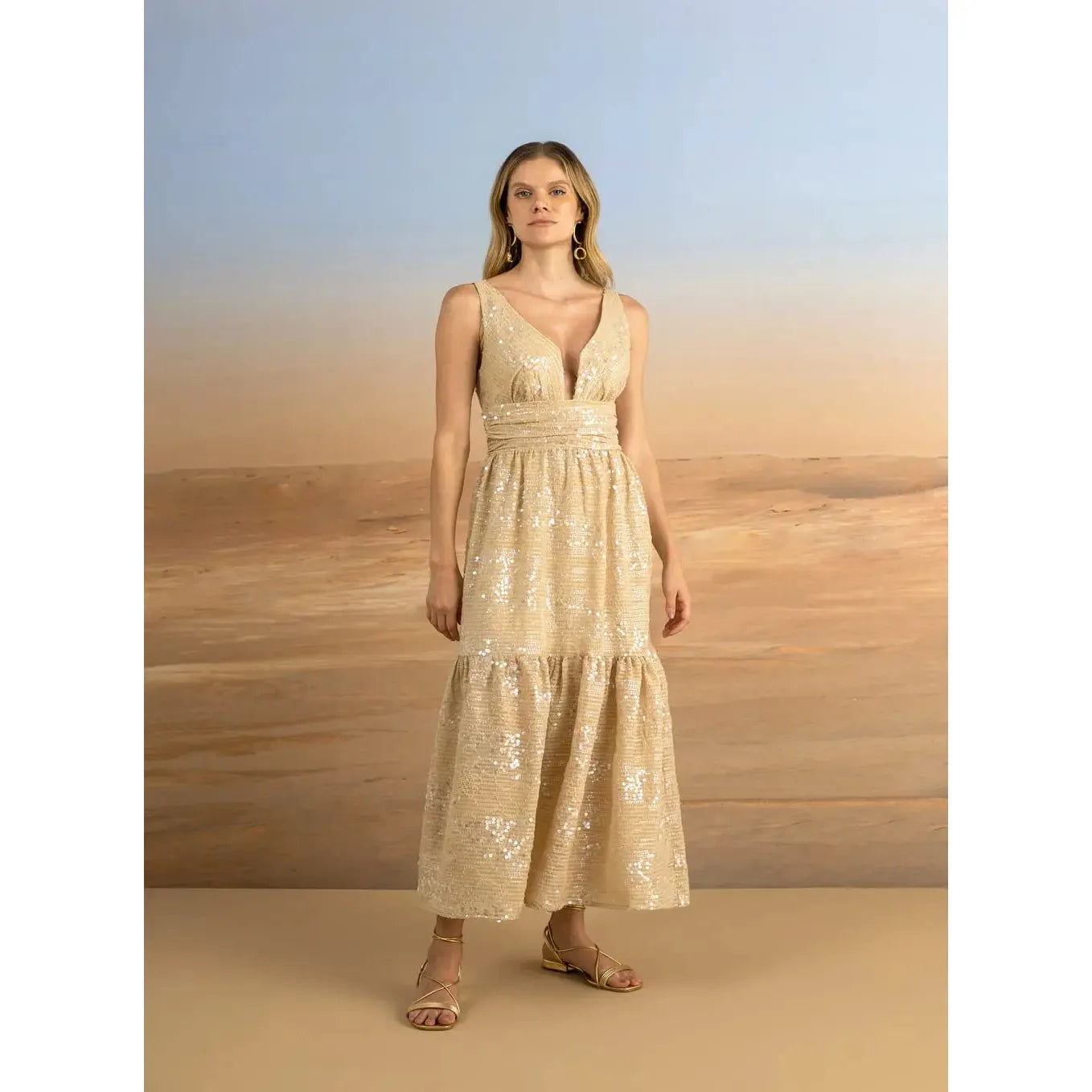 SC MAXI MIDI PAETES DRESS OFF WHITE