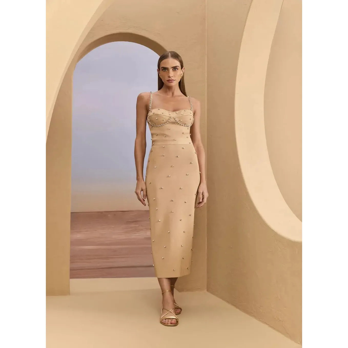 KNITTED DRESS WITH CRYSTALS EMBROIDERY