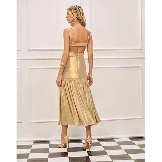 GOLD RUCHED MIDI DRESS