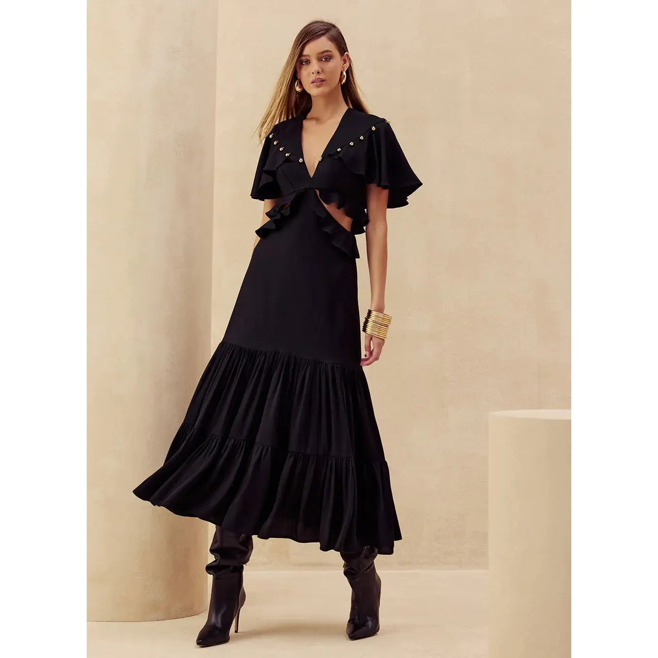TD CUT-OUT RUFFLED DRESS