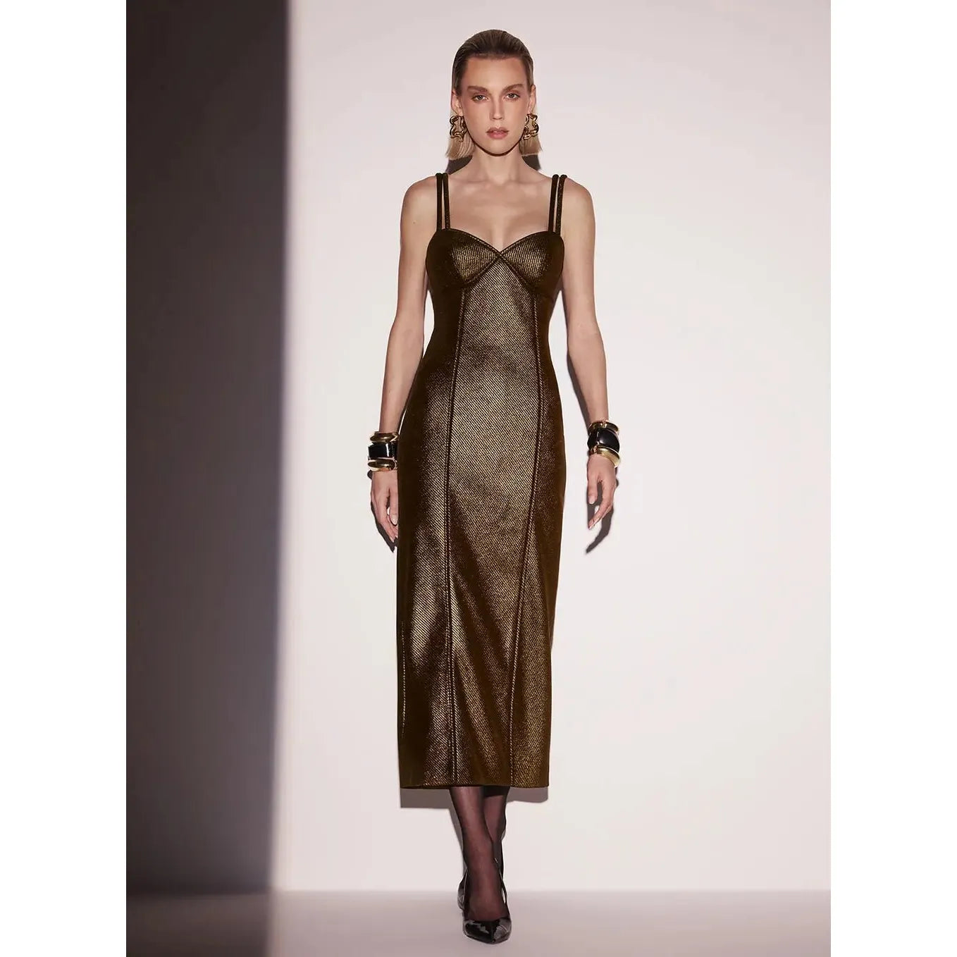TD MIDI JERSEY FOIL DRESS