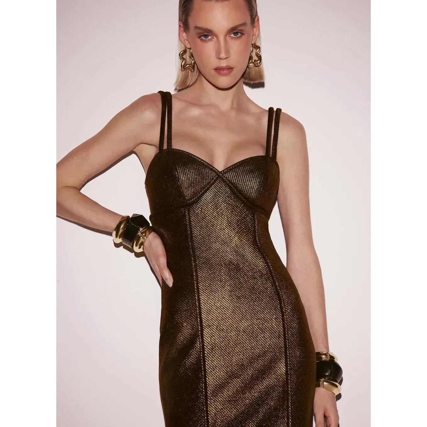 TD MIDI JERSEY FOIL DRESS