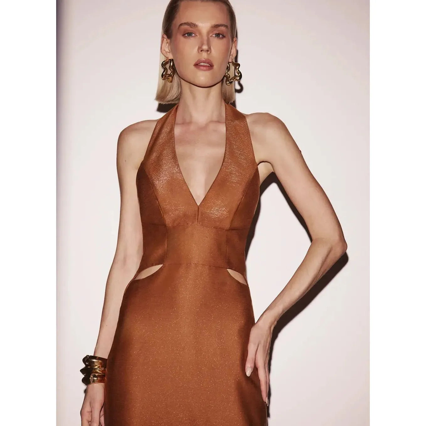 TD MIDI HALTER LUREX DRESS
