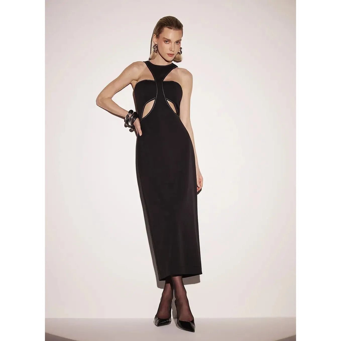 TD CUT-OUT MIDI BLACK DRESS