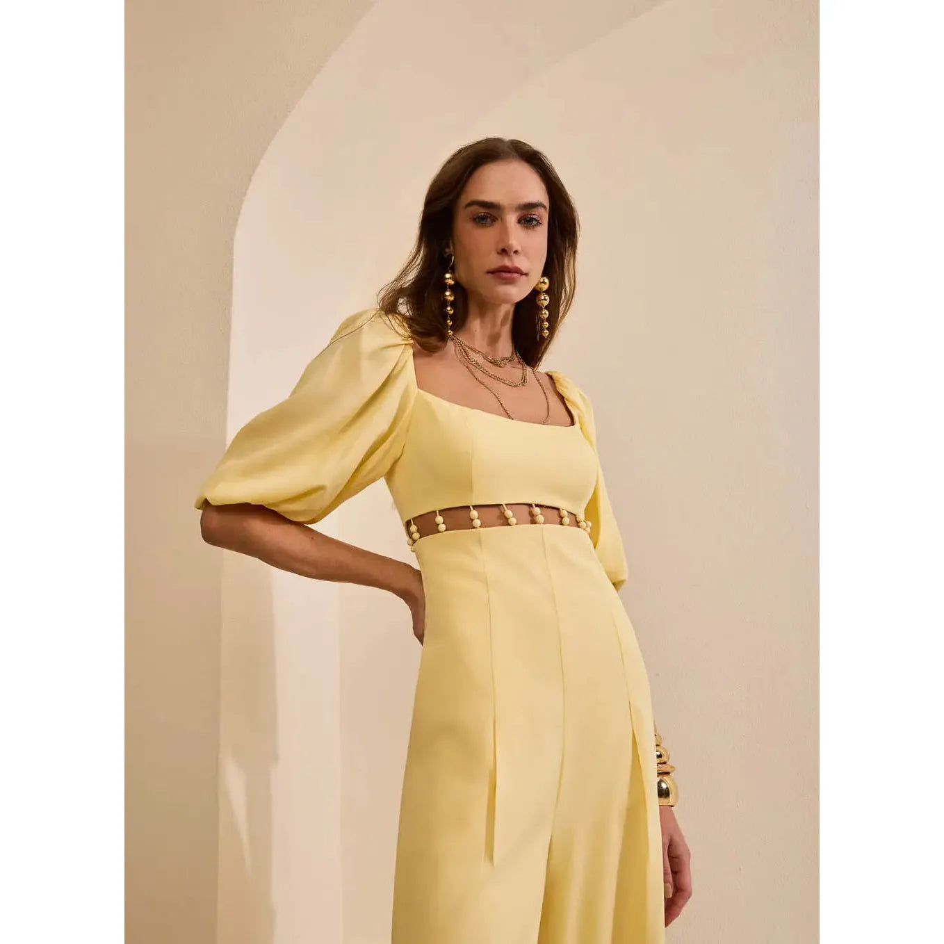 SK PUFFY SLEEVES YELLOW JUMPSUIT