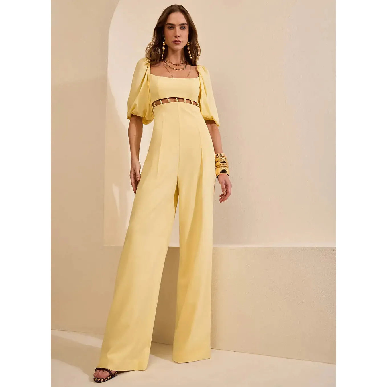 SK PUFFY SLEEVES YELLOW JUMPSUIT