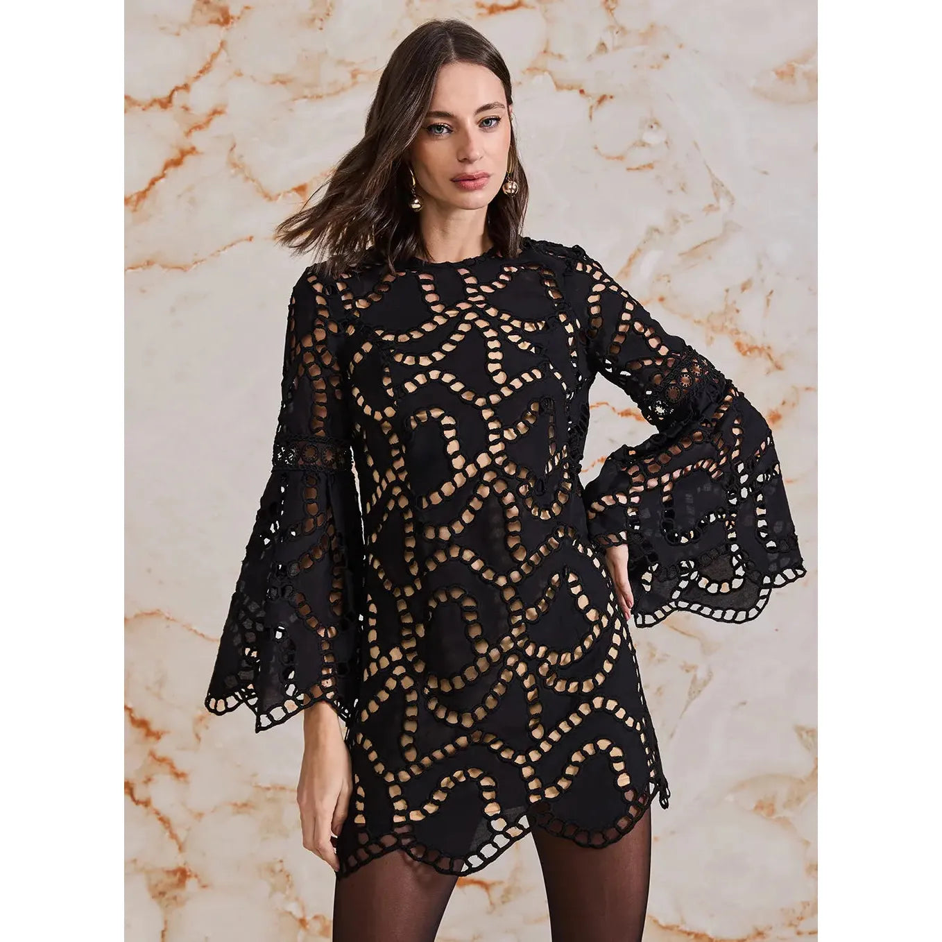 SK SHORT EMBROIDERED BLACK DRESS