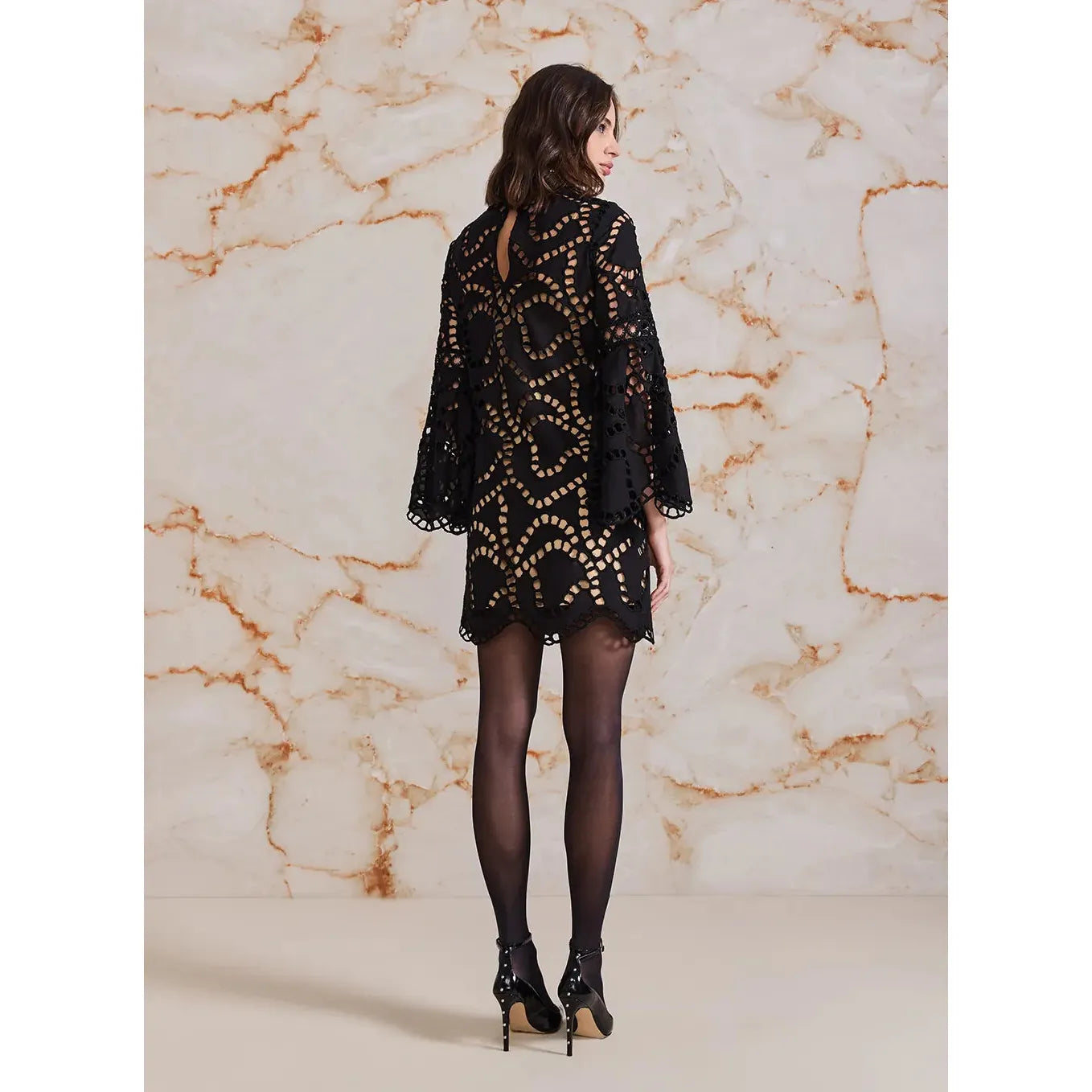 SK SHORT EMBROIDERED BLACK DRESS
