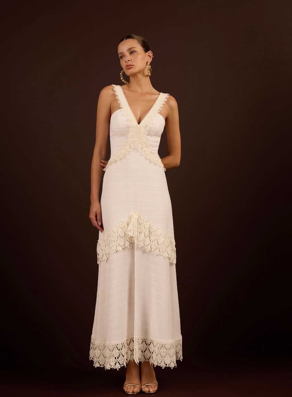 SK MIDI DRESS WITH LACE APPLIQUÉ