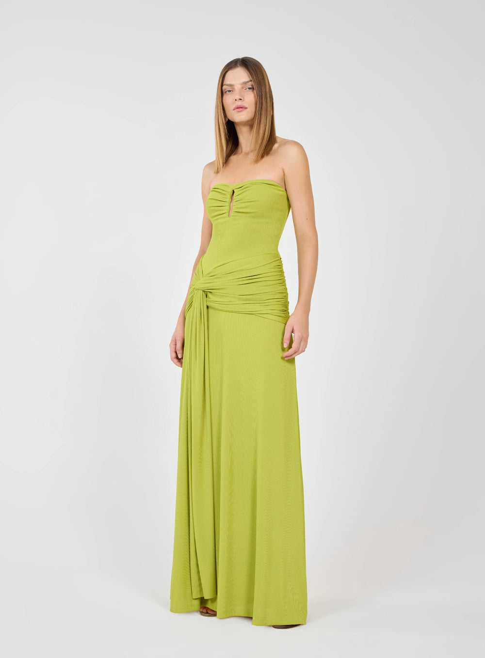 TD LONG GREEN STRAPLESS DRESS