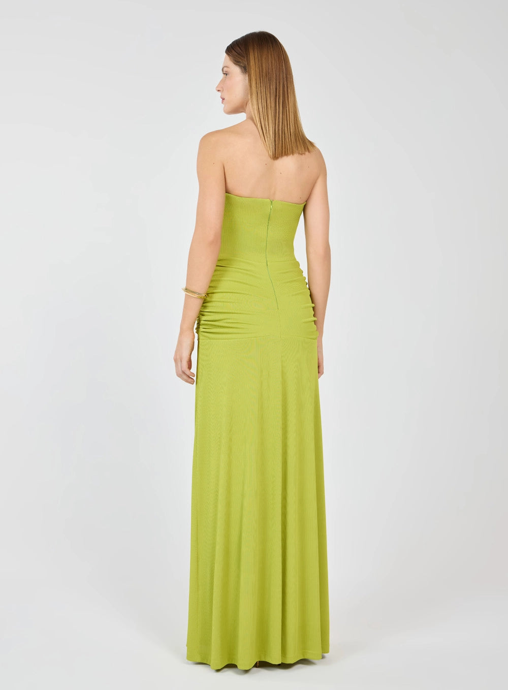 TD LONG GREEN STRAPLESS DRESS