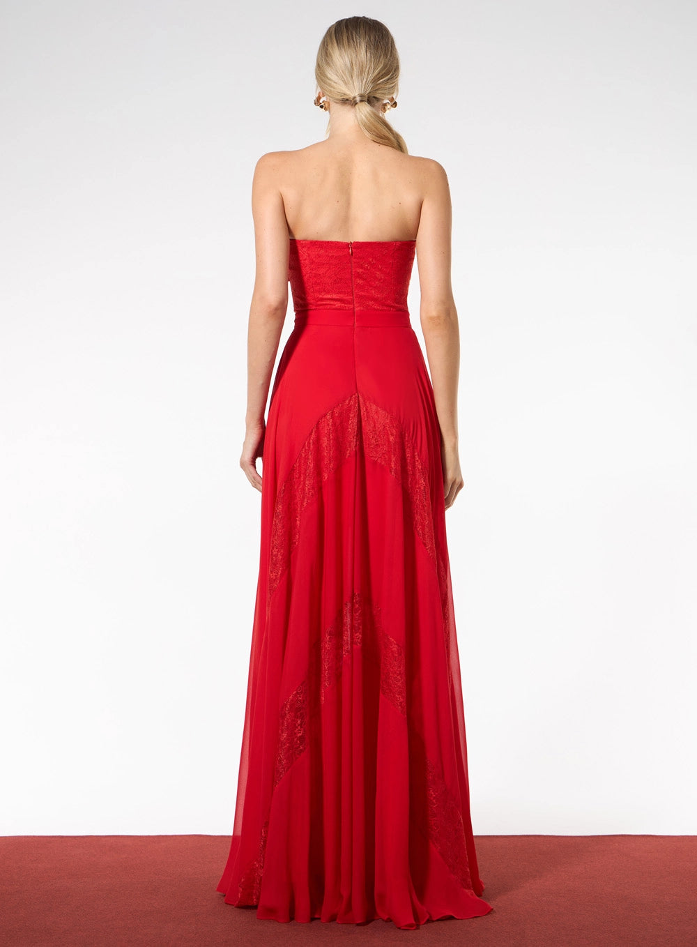SK LONG STRAPLESS RED DRESS