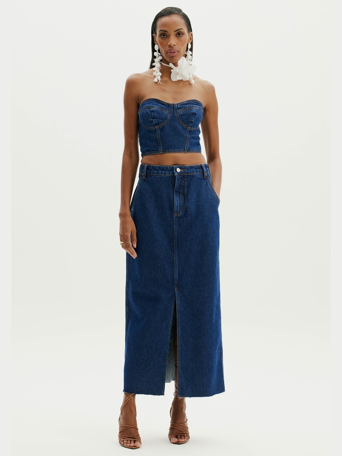 AMAR JEAN SUPER MIDI SKIRT