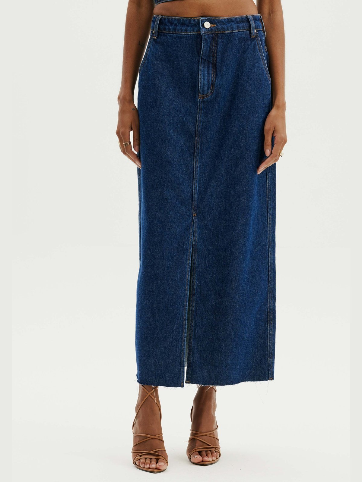 AMAR JEAN SUPER MIDI SKIRT
