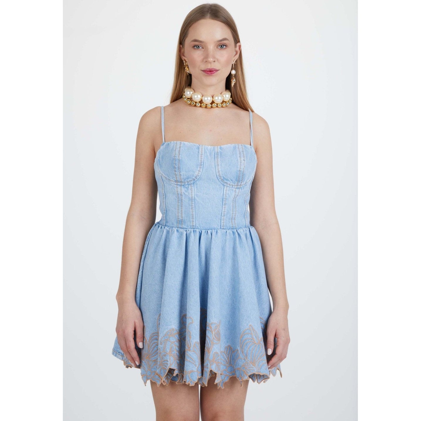 AMAR EMBROIDERY SHORT JEAN DRESS
