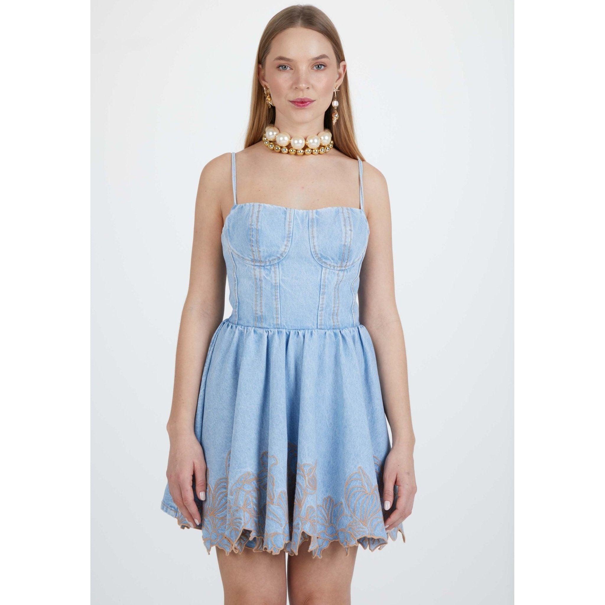 AMAR EMBROIDERY SHORT JEAN DRESS