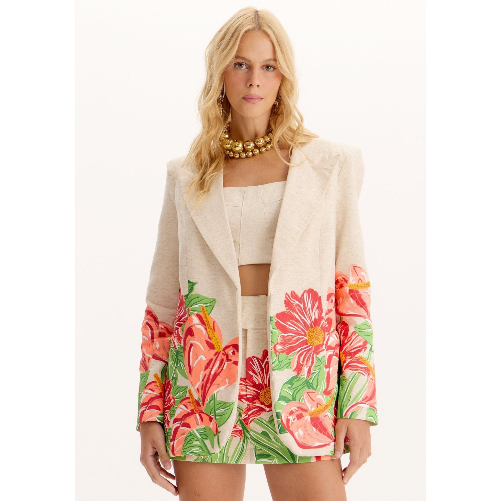 AMAR FLORAL BLAZER AND SKIRT SET