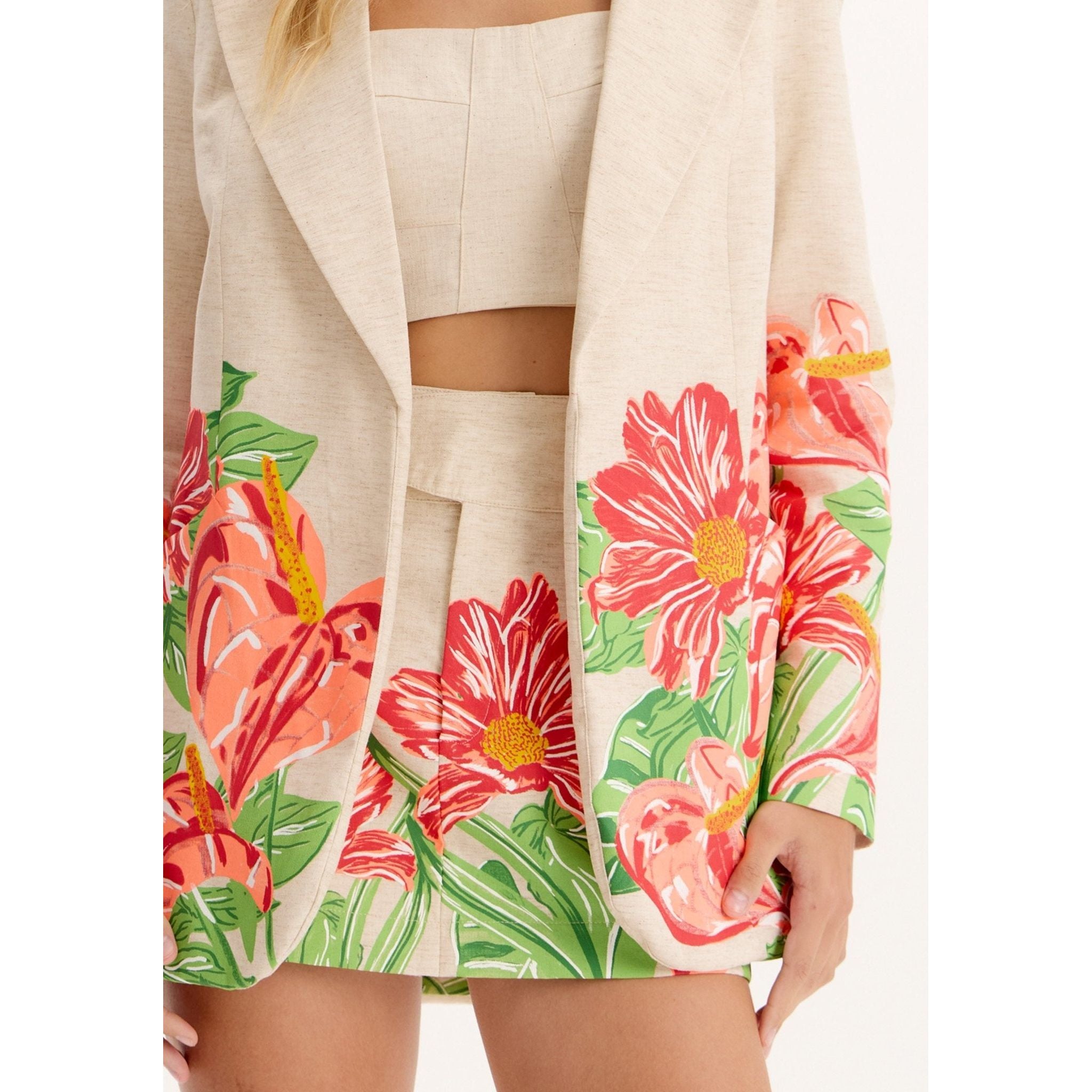 AMAR FLORAL BLAZER AND SKIRT SET