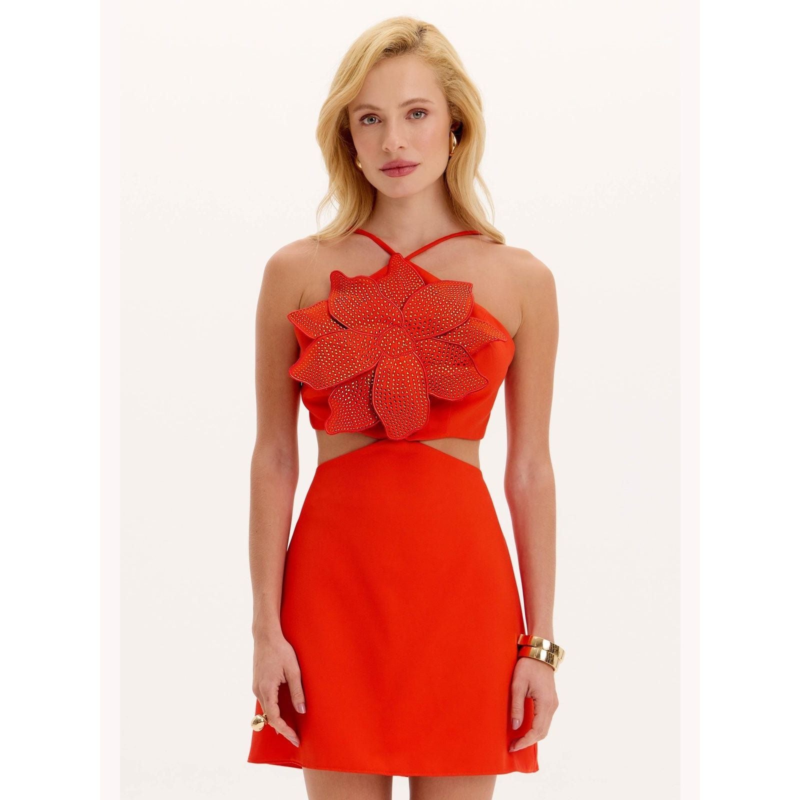 RED FLOWER SHORT DRESS