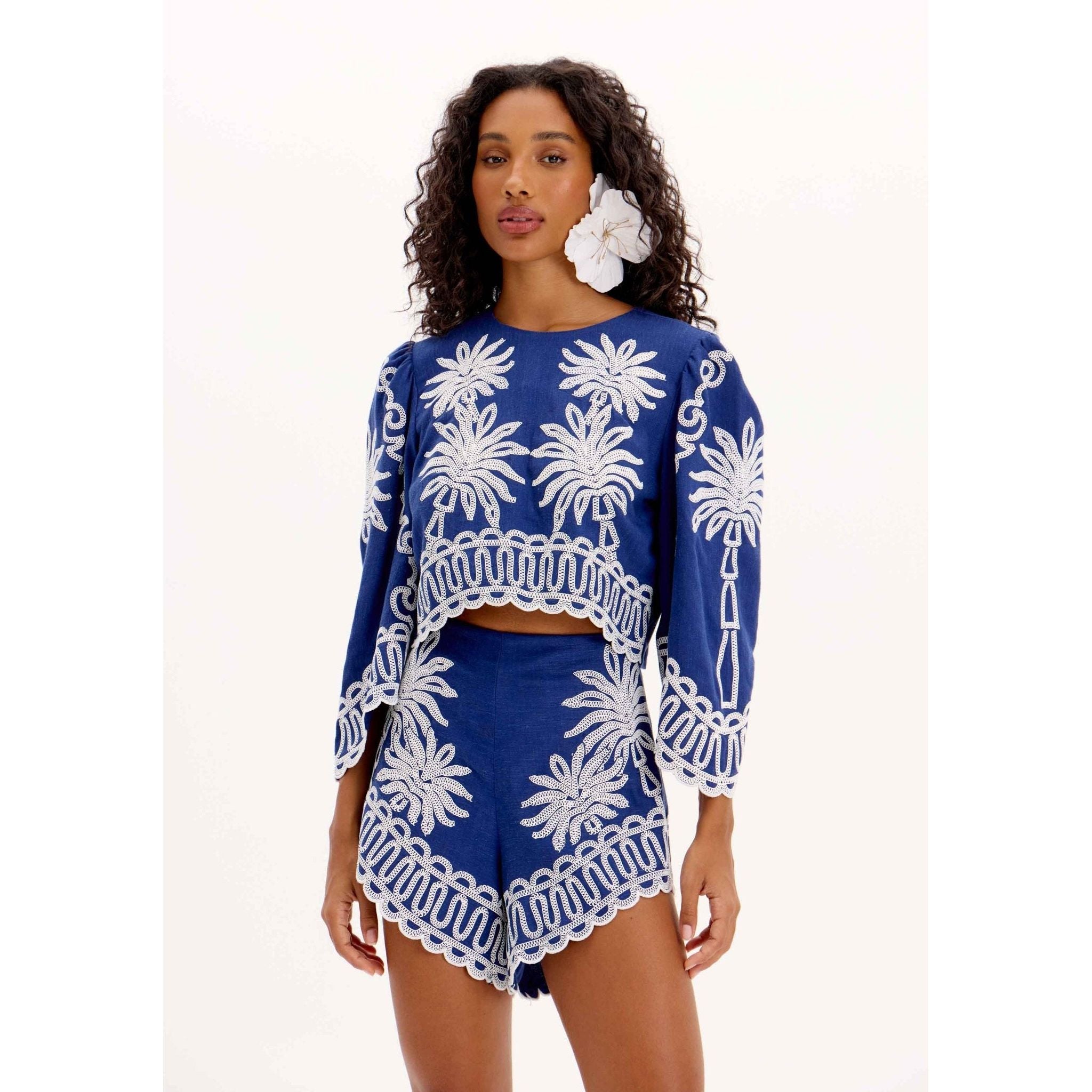 LP EMBROIDERED CROPPED BLOUSE AND SHORTS SET