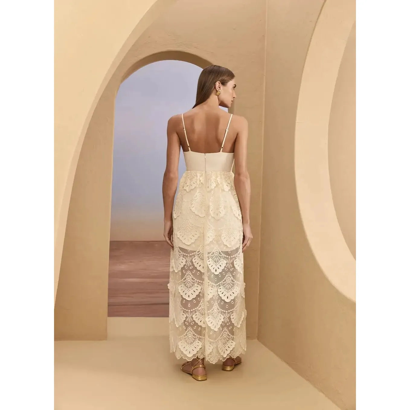 FLORAL MAXI MIDI BEIGE DRESS