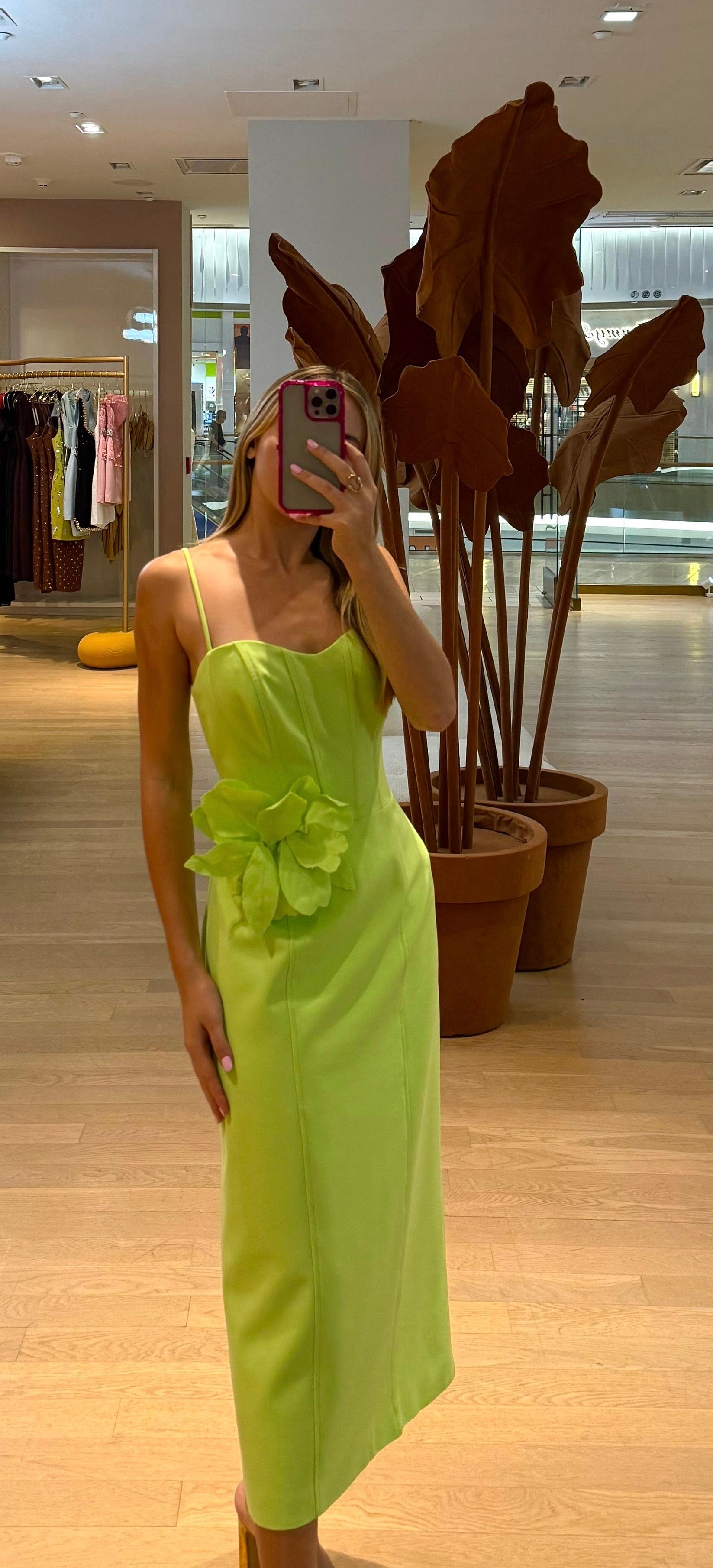 ARB GREEN FLOWER MIDI DRESS