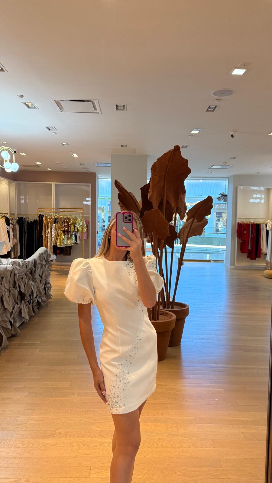 PUFF SLEEVES WHITE MINI