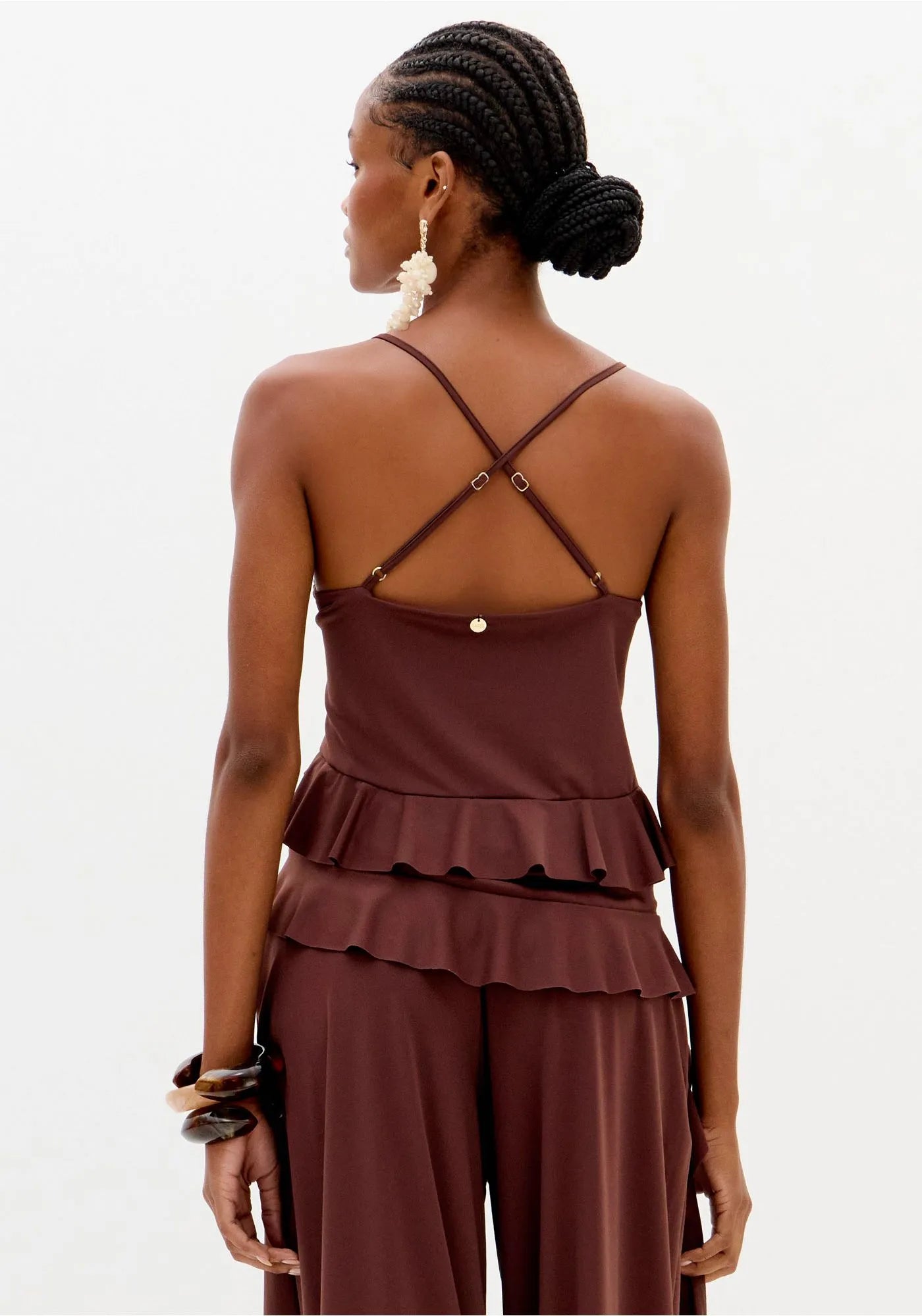 LP TOP AND PANTS RUFFLES BROWN