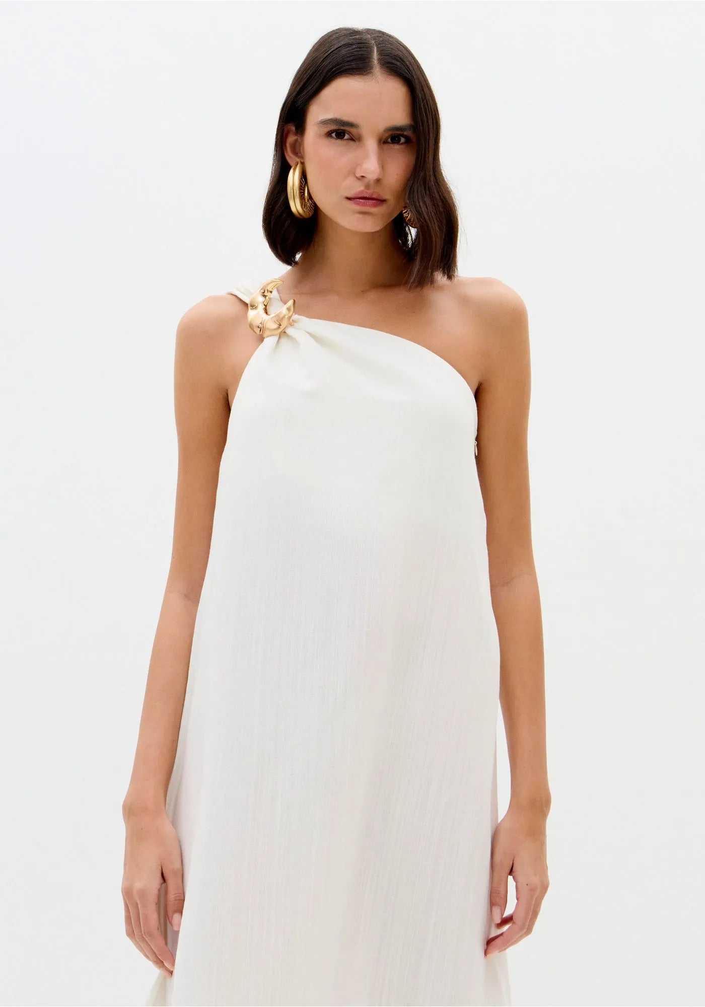 LP SUPER MIDI ONE SHOULDER LINEN DRESS