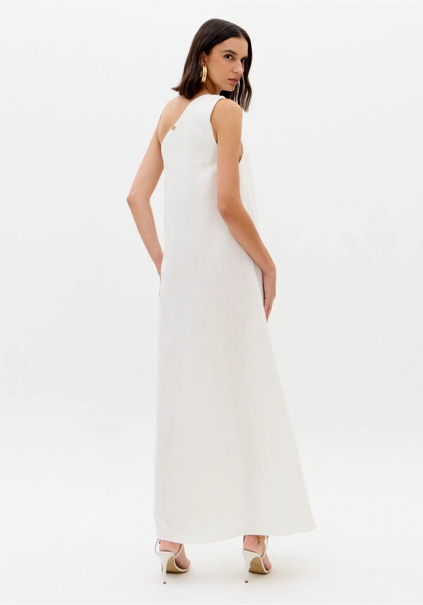 LP SUPER MIDI ONE SHOULDER LINEN DRESS