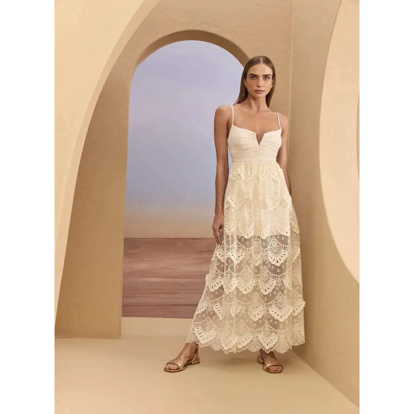FLORAL MAXI MIDI BEIGE DRESS