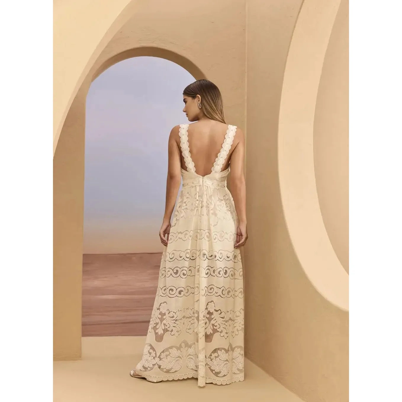 LACE LONG BEIGE DRESS