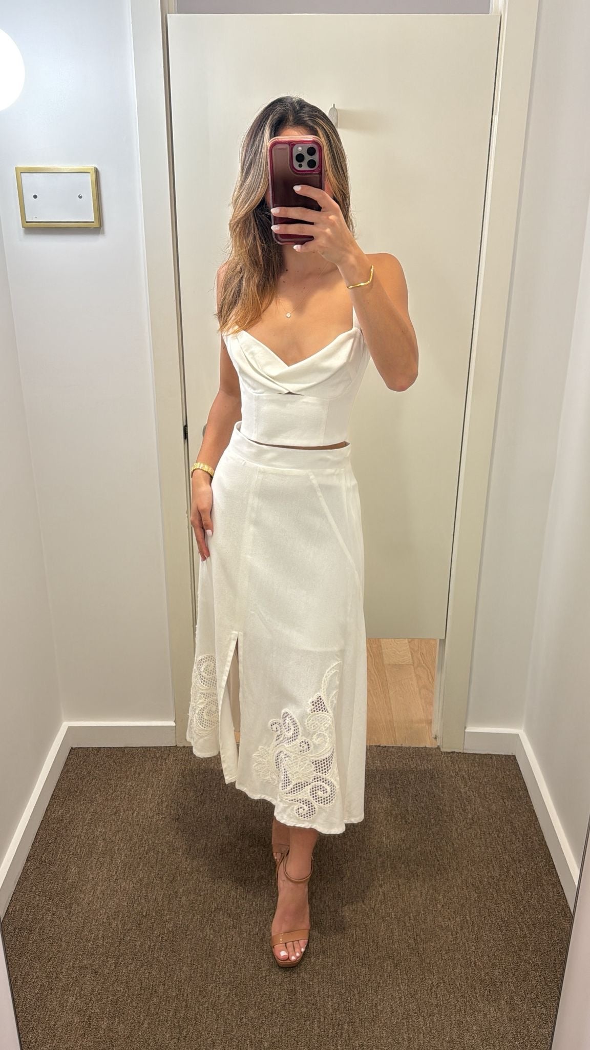 SK WHITE LINEN SKIRT SET