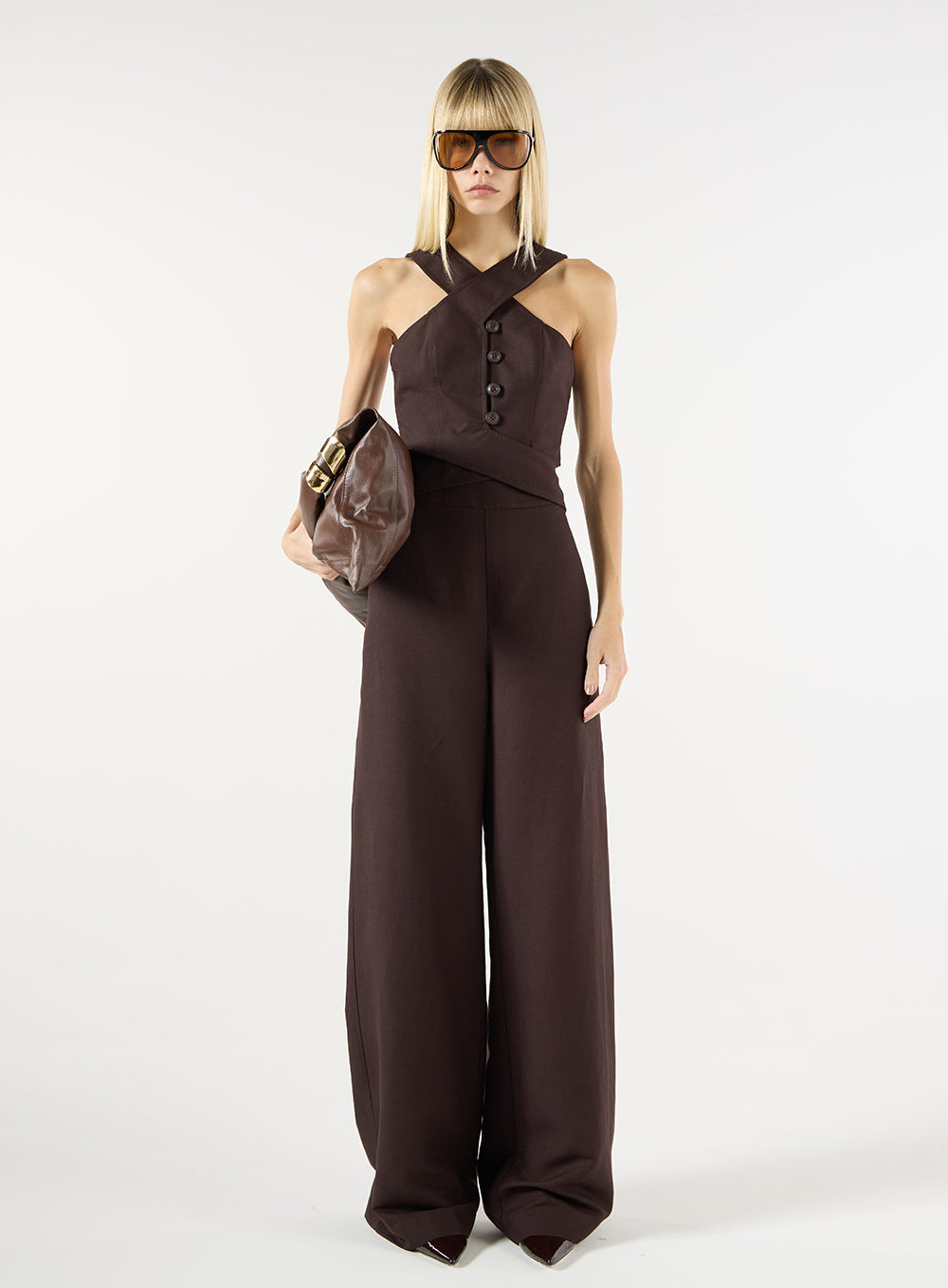SK BROWN CROSSED TOP MATCHING SET