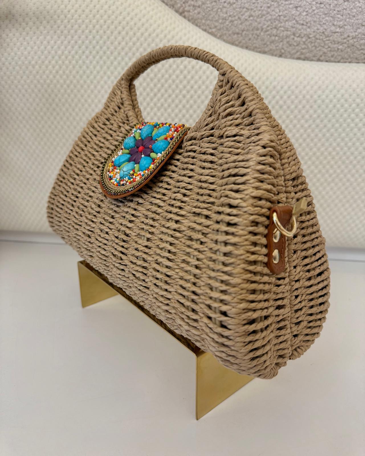 IV STRAW BAG BLUE FLOWER